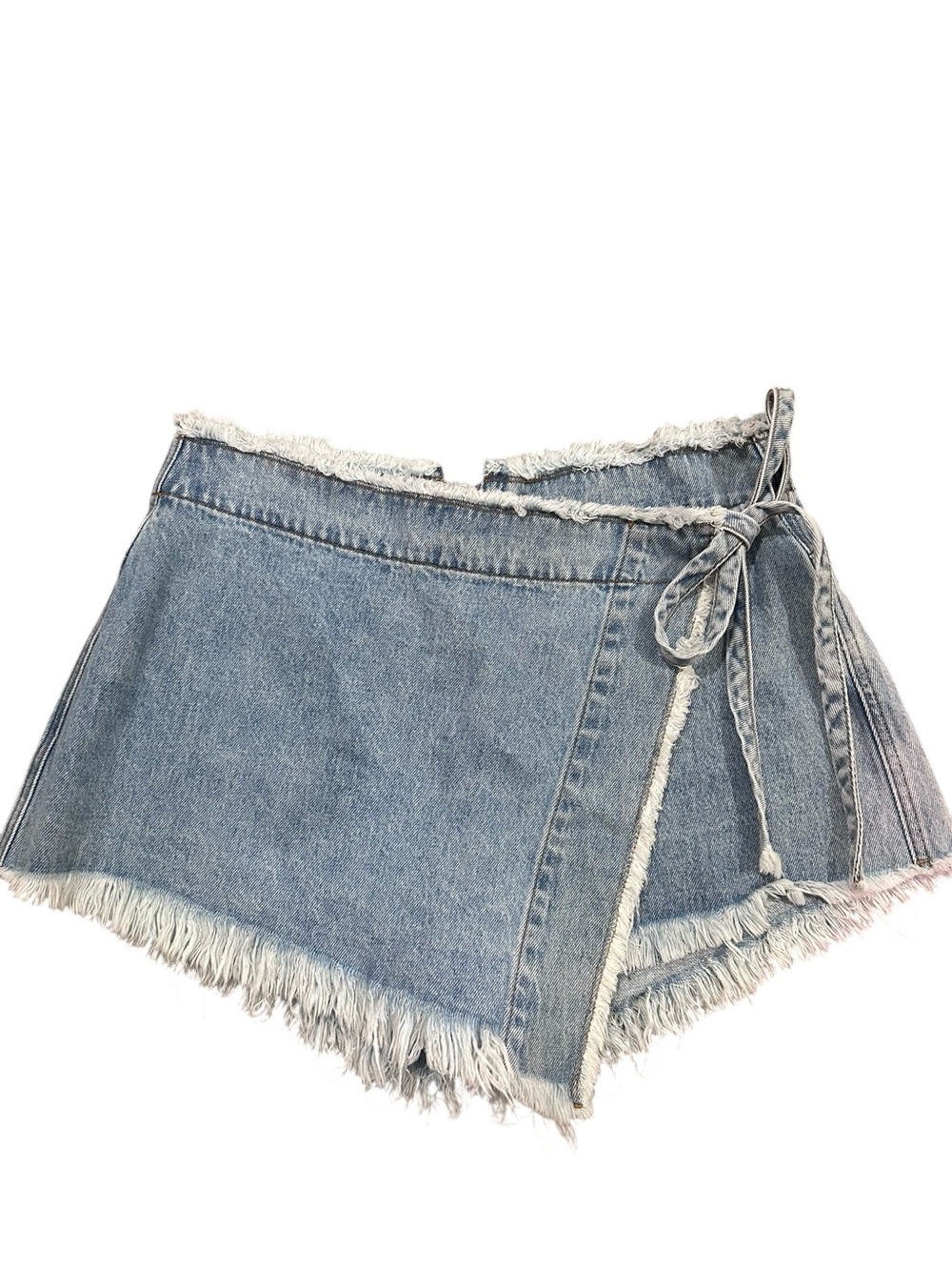 Showpo Denim Wrap Skort Frayed Raw Hem Mini Skirt Shorts Revolve Y2K Festival